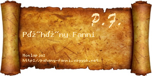 Páhány Fanni névjegykártya